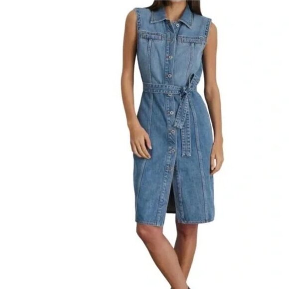 Alex Mill Adeline Shirt Denim Dress Blue Buttons Sleeveless Collared Neck XL - Picture 3 of 16